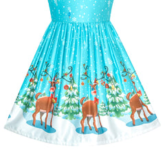 Girls Dress Christmas Eve Christmas Tree Snow Reindeer Party Size 7-14 Years