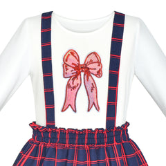 Girls Outfit Set 2 Piece Suspender Denim Button Striped Tee Size 4-12 Years