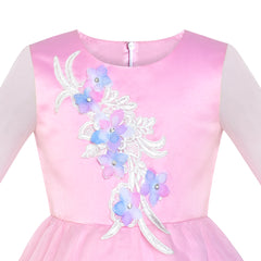 Girls Dress Peacock Illusion Shoulder Bell Sleeve Size 4-14 Years