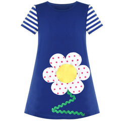 Girls Casual Dress Navy Cotton Short Sleeve Rainbow Cloud Size 2-10 Years