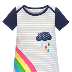 Girls Casual Dress Navy Cotton Short Sleeve Rainbow Cloud Size 2-10 Years