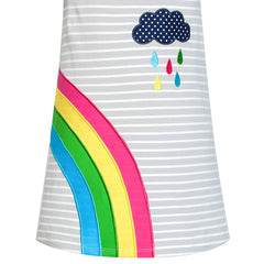 Girls Casual Dress Navy Cotton Short Sleeve Rainbow Cloud Size 2-10 Years