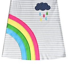 Girls Casual Dress Navy Cotton Short Sleeve Rainbow Cloud Size 2-10 Years