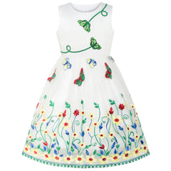 Girls Dress Butterfly Easter Illusion Yoke Party Dress Size 5-14 Years