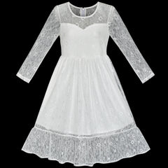 Girls Dress Lace Long Sleeve Maxi Wedding Party Size 6-14 Years