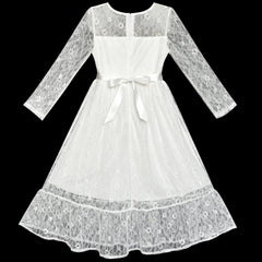 Girls Dress Lace Long Sleeve Maxi Wedding Party Size 6-14 Years