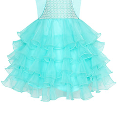 Girls Dress Satin Silk Butterfly City Building View Size 4-14 Years