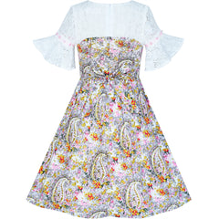 Girls Dress Floral Colorful Sundress Cotton Casual Size 4-12 Years