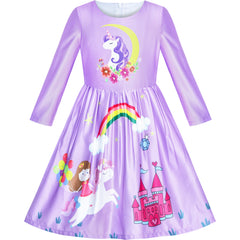 Girls Dress Satin Silk Butterfly City Building View Size 4-14 Years