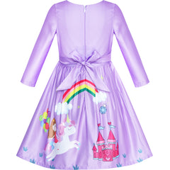 Girls Dress Satin Silk Butterfly City Building View Size 4-14 Years