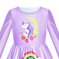 Girls Dress Satin Silk Butterfly City Building View Size 4-14 Years