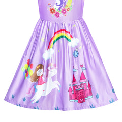 Girls Dress Satin Silk Butterfly City Building View Size 4-14 Years