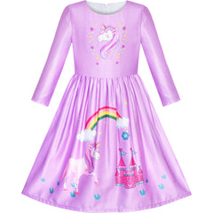 Girls Dress Satin Silk Butterfly City Building View Size 4-14 Years