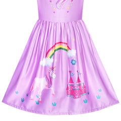 Girls Dress Satin Silk Butterfly City Building View Size 4-14 Years