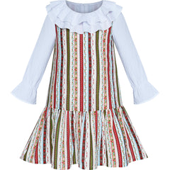 Girls Dress Flower Long Sleeve Cotton Causal Dress Size 3-12 Years