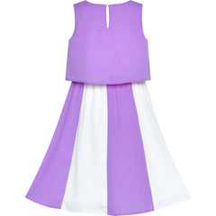 Girls Dress Turn-Down Collar Flower Chiffon Party Size 6-14 Years