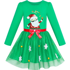 Girls Dress Christmas Santa Hat Long Sleeve Party Dress Size 3-12 Years