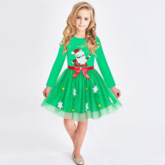 Girls Dress Christmas Santa Hat Long Sleeve Party Dress Size 3-12 Years