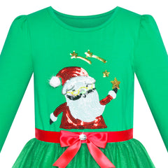 Girls Dress Christmas Santa Hat Long Sleeve Party Dress Size 3-12 Years