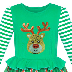 Girls Dress Christmas Santa Hat Long Sleeve Party Dress Size 3-12 Years