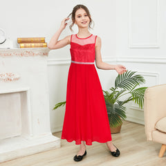 Girls Dress Rhinestone Chiffon Bridesmaid Dance Ball Maxi Gown Size 6-14 Years