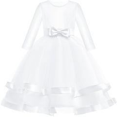 Girls Dress Long Sleeve Ball Gown Wedding Party Pageant Size 6-12 Years