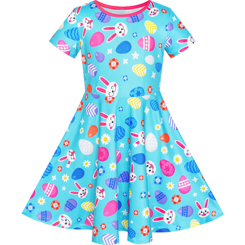 Girls Dress Tree Bird Bear Cartoon Short Sleeve Dress Size 3-12 Years