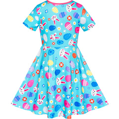 Girls Dress Tree Bird Bear Cartoon Short Sleeve Dress Size 3-12 Years