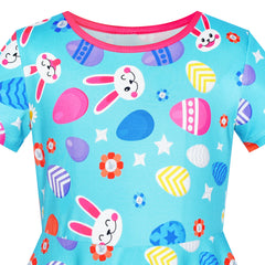 Girls Dress Tree Bird Bear Cartoon Short Sleeve Dress Size 3-12 Years