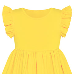 Girls Dress Deep Casual Cotton Flying Sleeve Balloon Size 3-8 Years