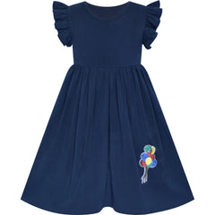 Girls Dress Deep Casual Cotton Flying Sleeve Balloon Size 3-8 Years