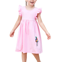 Girls Dress Deep Casual Cotton Flying Sleeve Balloon Size 3-8 Years