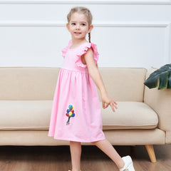 Girls Dress Deep Casual Cotton Flying Sleeve Balloon Size 3-8 Years