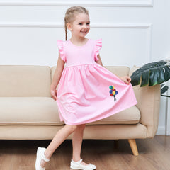 Girls Dress Deep Casual Cotton Flying Sleeve Balloon Size 3-8 Years