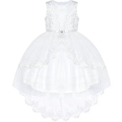 Flower Girl Dress Lace Hi-low Skirt Wedding Pageant Size 6-14 Years