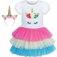 Girls Dress Unicorn Embroidered Rainbow Holiday Party Halloween Size 3-7 Years