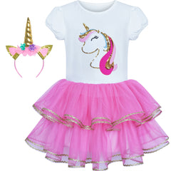 Girls Dress Unicorn Embroidered Rainbow Holiday Party Halloween Size 3-7 Years