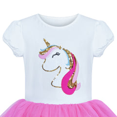 Girls Dress Unicorn Embroidered Rainbow Holiday Party Halloween Size 3-7 Years