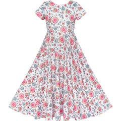 Girls Dress Floral Maxi Dress Open Back Bow Tie Casual Size 4-10 Years