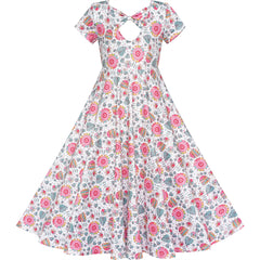 Girls Dress Floral Maxi Dress Open Back Bow Tie Casual Size 4-10 Years