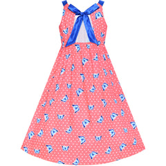 Girls Dress Tie Back Flower Casual Dress Party Size 4-14 Years