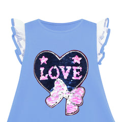 Girls Dress Cotton Casual Star Embroidered Violet Size 3-7 Years