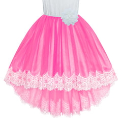 Flower Girl Dress Lace Hi-low Skirt Wedding Pageant Size 6-14 Years