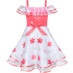 Girls Dress One-shoulder Maple Leaf Pageant Wedding Size 5-12 Years