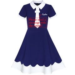 Girls Dress Back School Uniform Navy Collar Tie Short Sleeve Size 5-12 Years