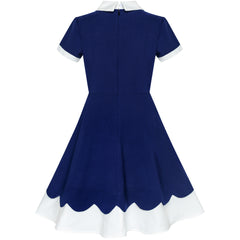 Girls Dress Back School Uniform Navy Collar Tie Short Sleeve Size 5-12 Years