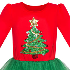 Girls Dress Christmas Tree Headband Santa Long Sleeve Party Dress Size 3-12 Years