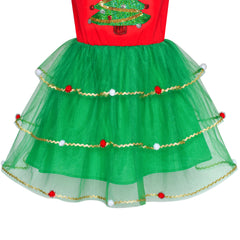 Girls Dress Christmas Tree Headband Santa Long Sleeve Party Dress Size 3-12 Years