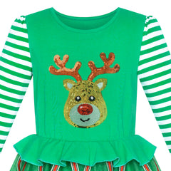 Girls Dress Christmas Tree Headband Santa Long Sleeve Party Dress Size 3-12 Years