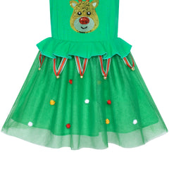 Girls Dress Christmas Tree Headband Santa Long Sleeve Party Dress Size 3-12 Years